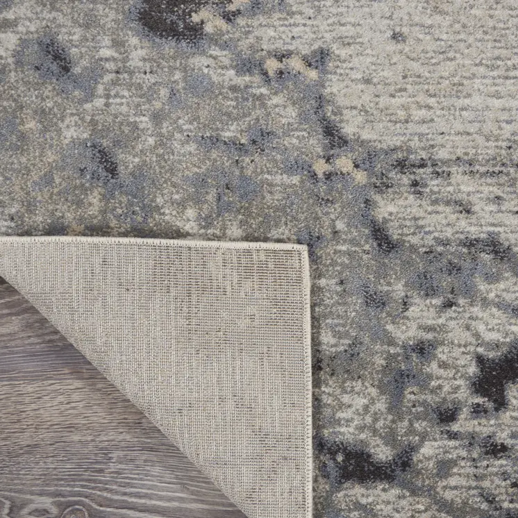 8' Gray Beige and Ivory Abstract Non Skid Runner Rug