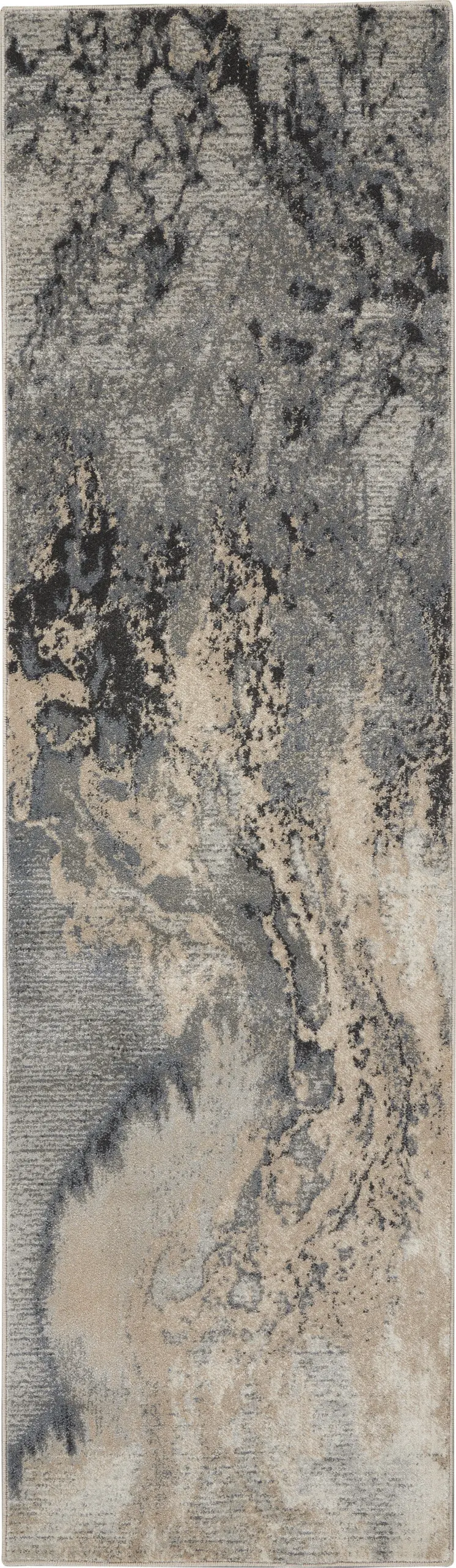 8' Gray Beige and Ivory Abstract Non Skid Runner Rug