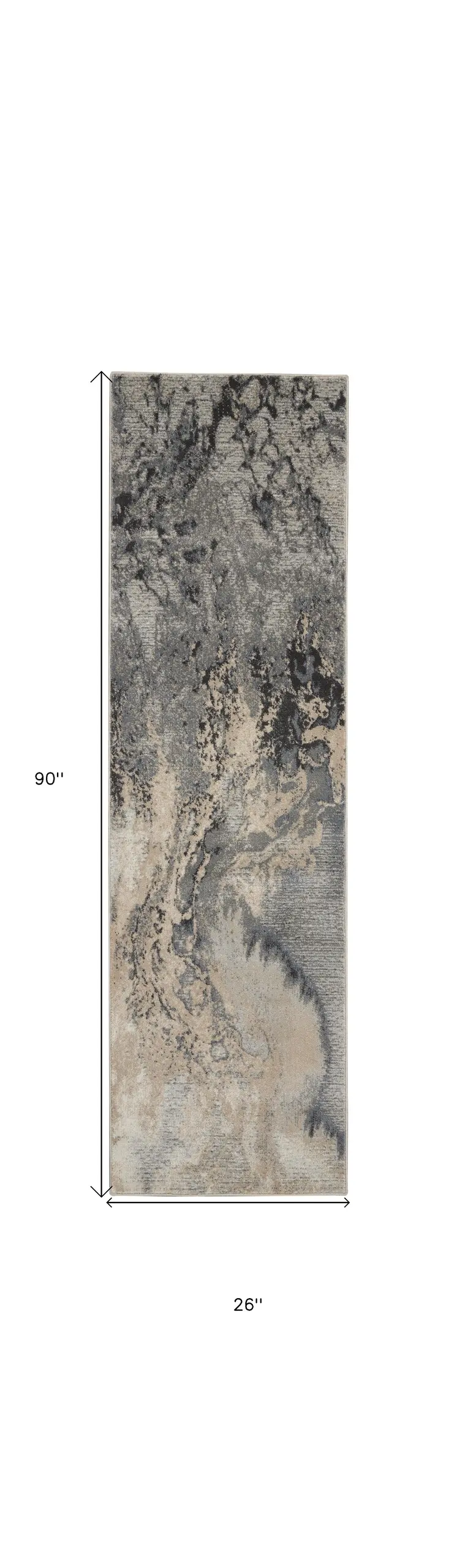 8' Gray Beige and Ivory Abstract Non Skid Runner Rug
