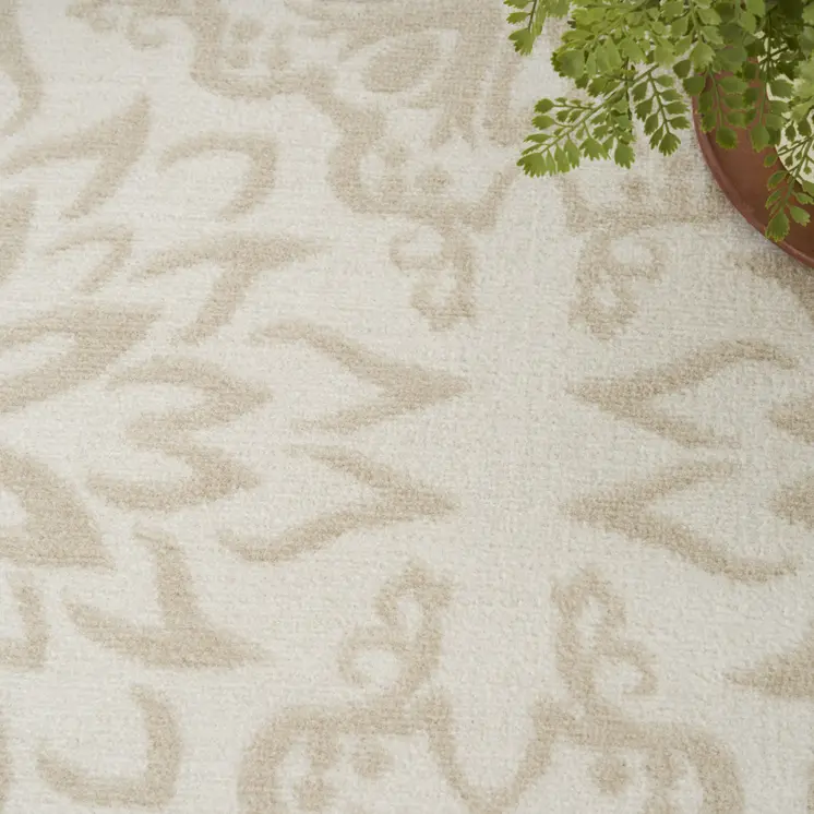 6' X 9' Beige and Ivory Floral Non Skid Area Rug