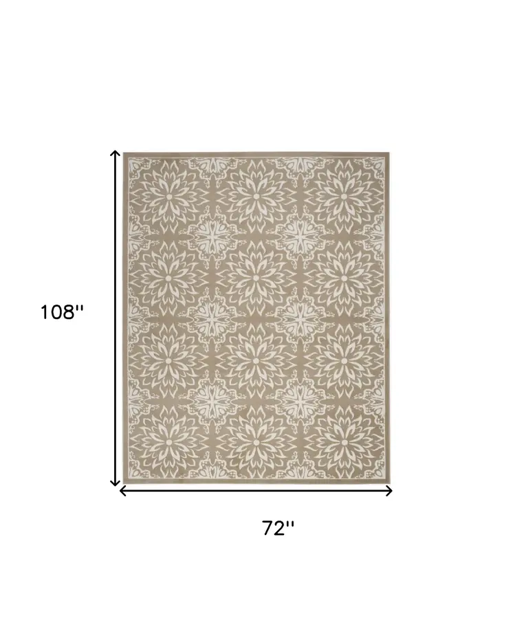 6' X 9' Taupe and Ivory Floral Non Skid Area Rug