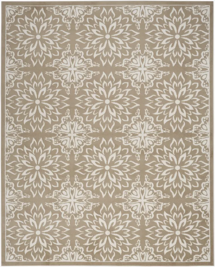 6' X 9' Taupe and Ivory Floral Non Skid Area Rug