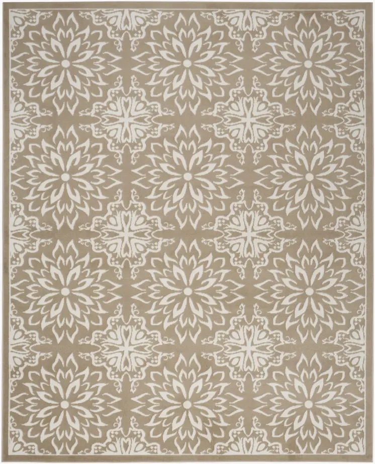 6' X 9' Taupe and Ivory Floral Non Skid Area Rug