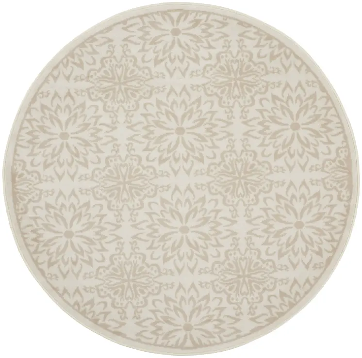 8' Beige and Ivory Floral Non Skid Round Rug