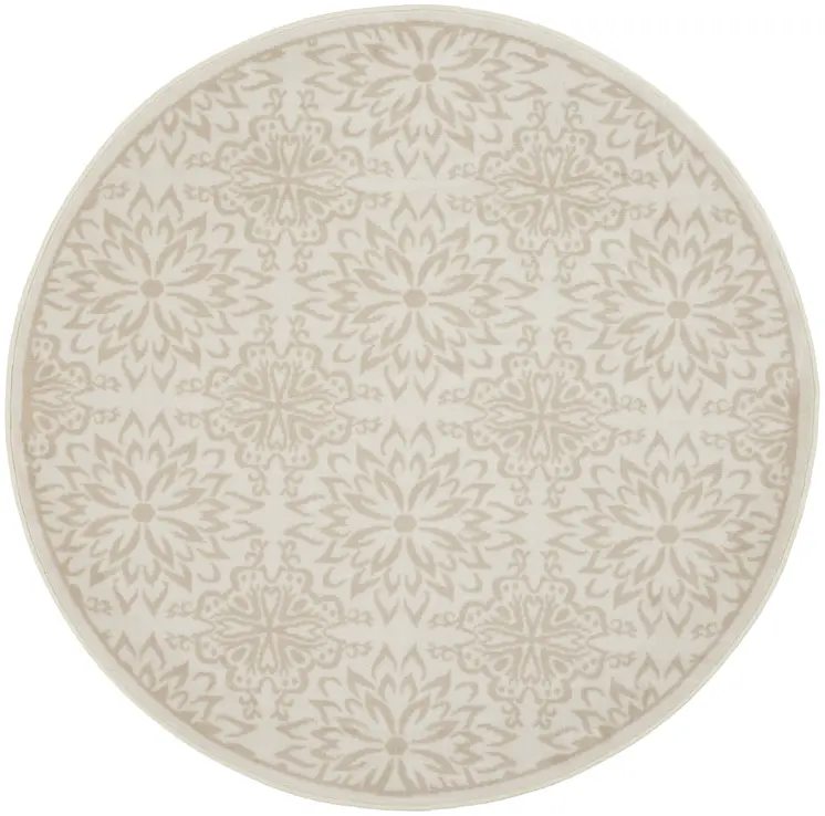 8' Beige and Ivory Floral Non Skid Round Rug