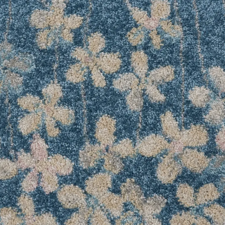 7' Turquoise and Cream Botanical Leaves Runner Rug