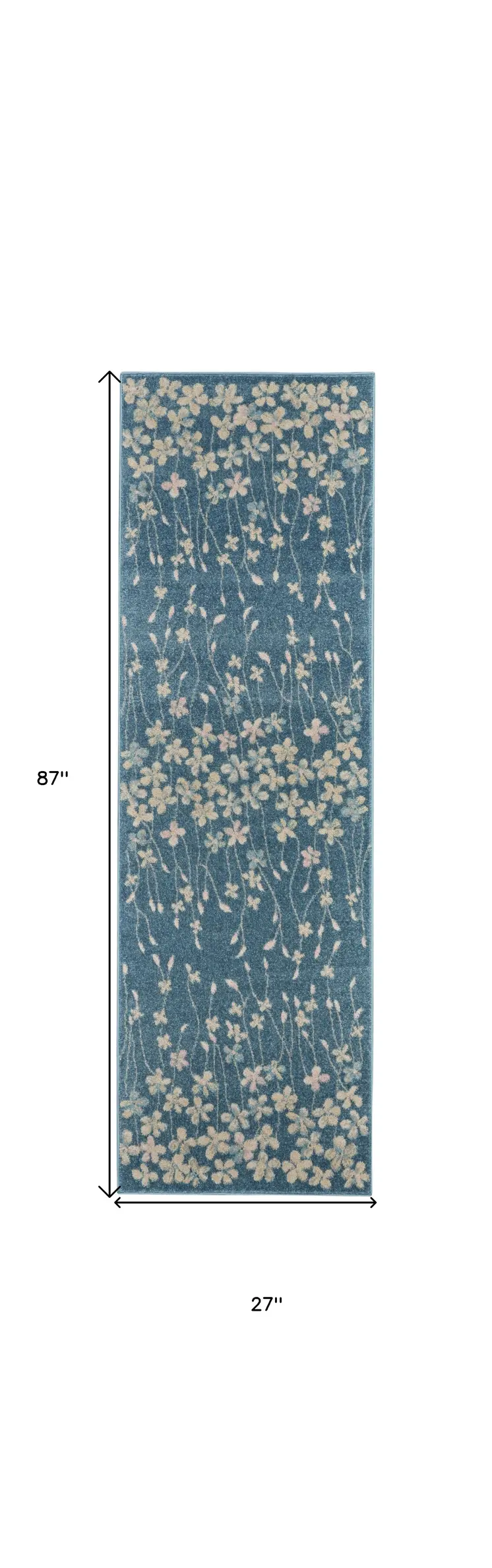 7' Turquoise and Cream Botanical Leaves Runner Rug