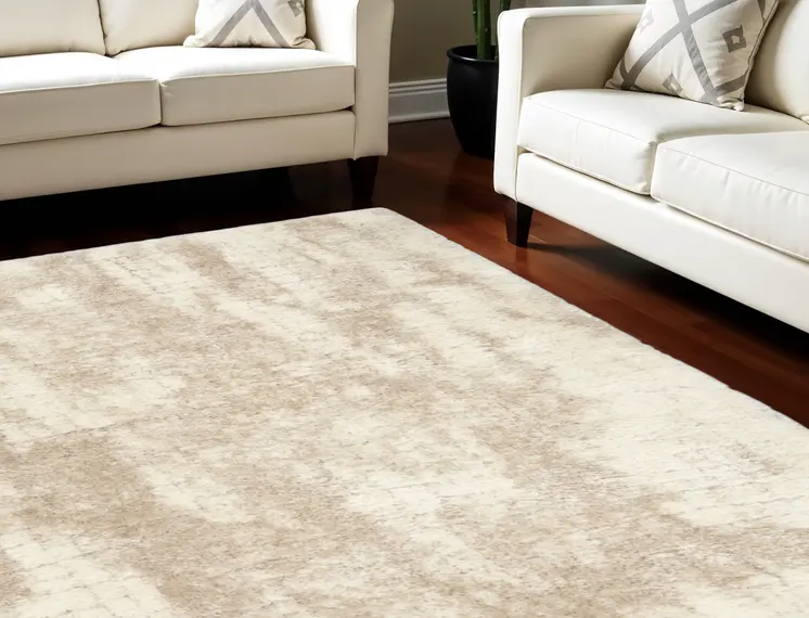 8' X 10' Beige and Ivory Abstract Shag Area Rug