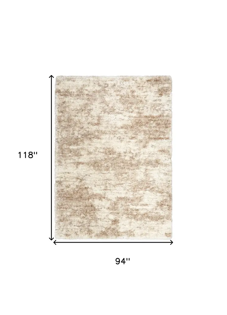8' X 10' Beige and Ivory Abstract Shag Area Rug