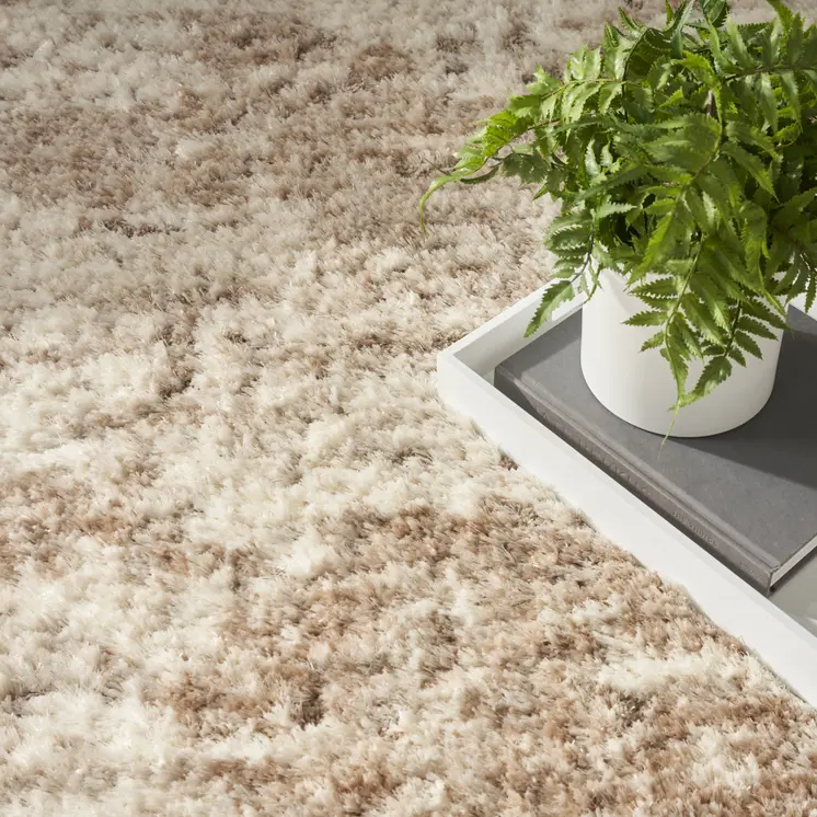 8' X 10' Beige and Ivory Abstract Shag Area Rug