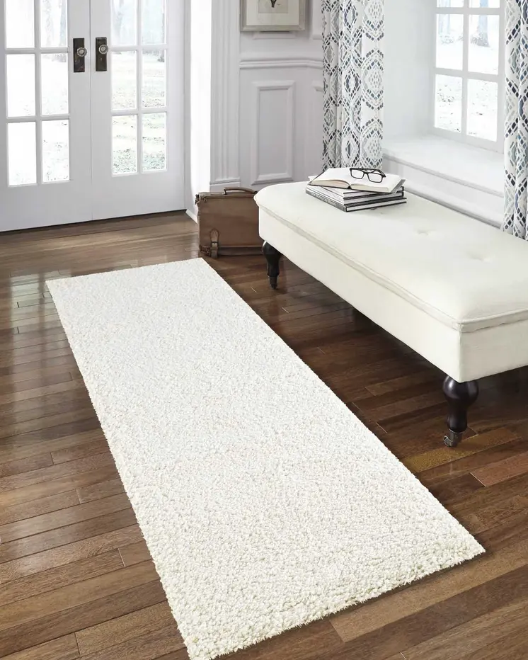 10' Cream Shag Non Skid Runner Rug