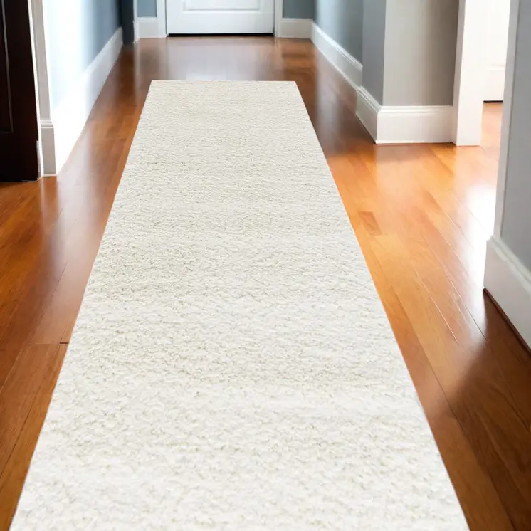 10' Cream Shag Non Skid Runner Rug