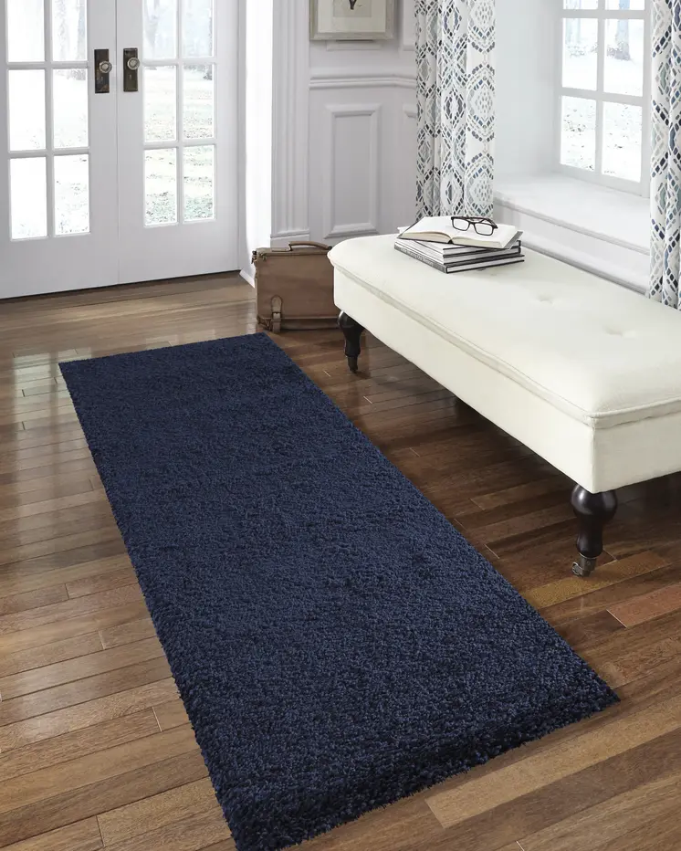 10' Blue Shag Non Skid Runner Rug