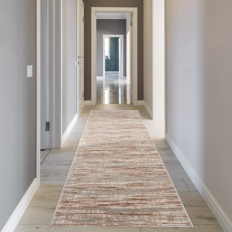 16' Ivory and Gray Abstract Non Skid Runner Rug