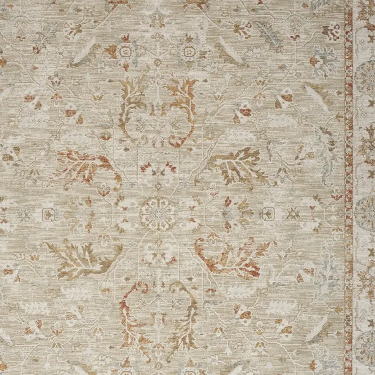 8' X 10' Green Floral Power Loom Distressed Area Rug With Fringe