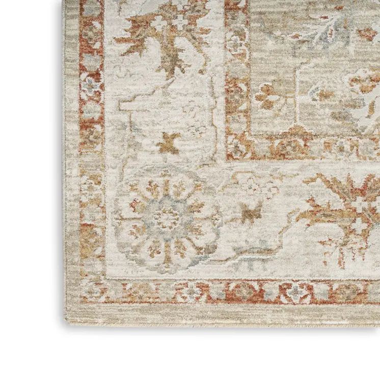 8' X 10' Green Floral Power Loom Distressed Area Rug With Fringe