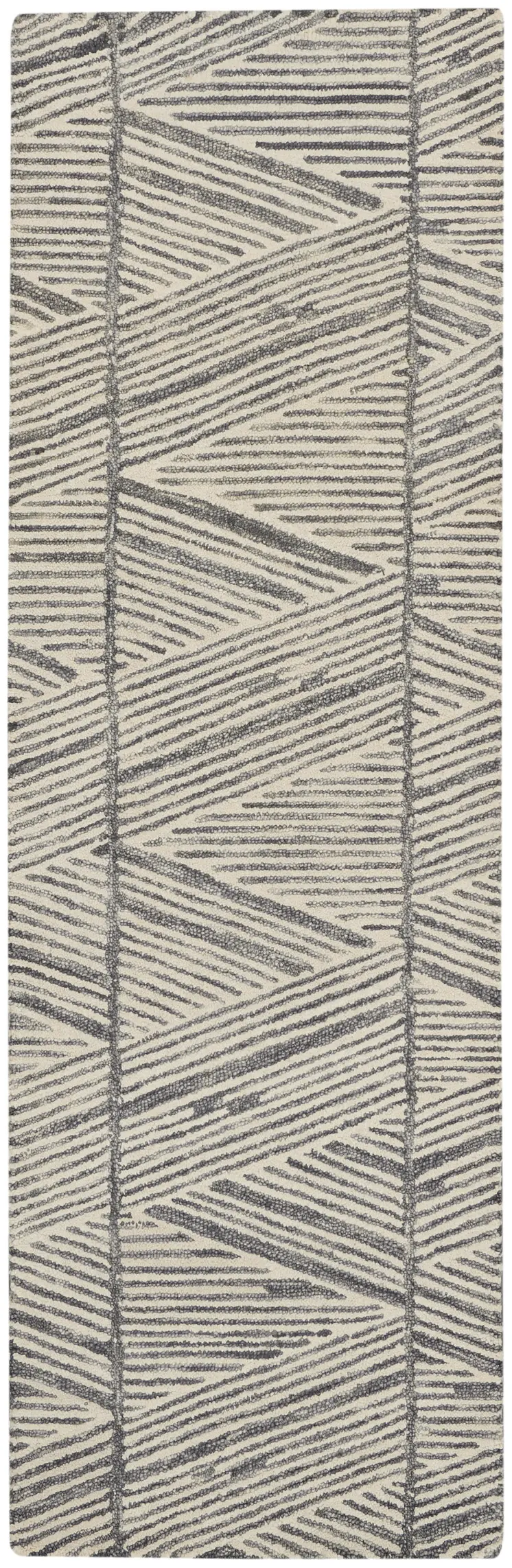 8' Gray and White Wool Abstract Runner Rug