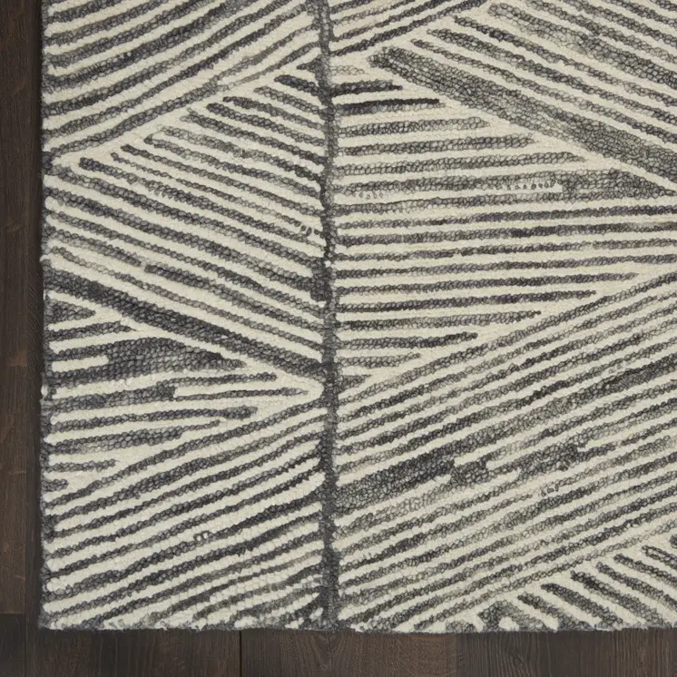 8' Gray and White Wool Abstract Runner Rug
