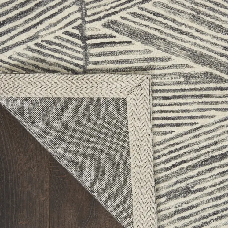 8' Gray and White Wool Abstract Runner Rug