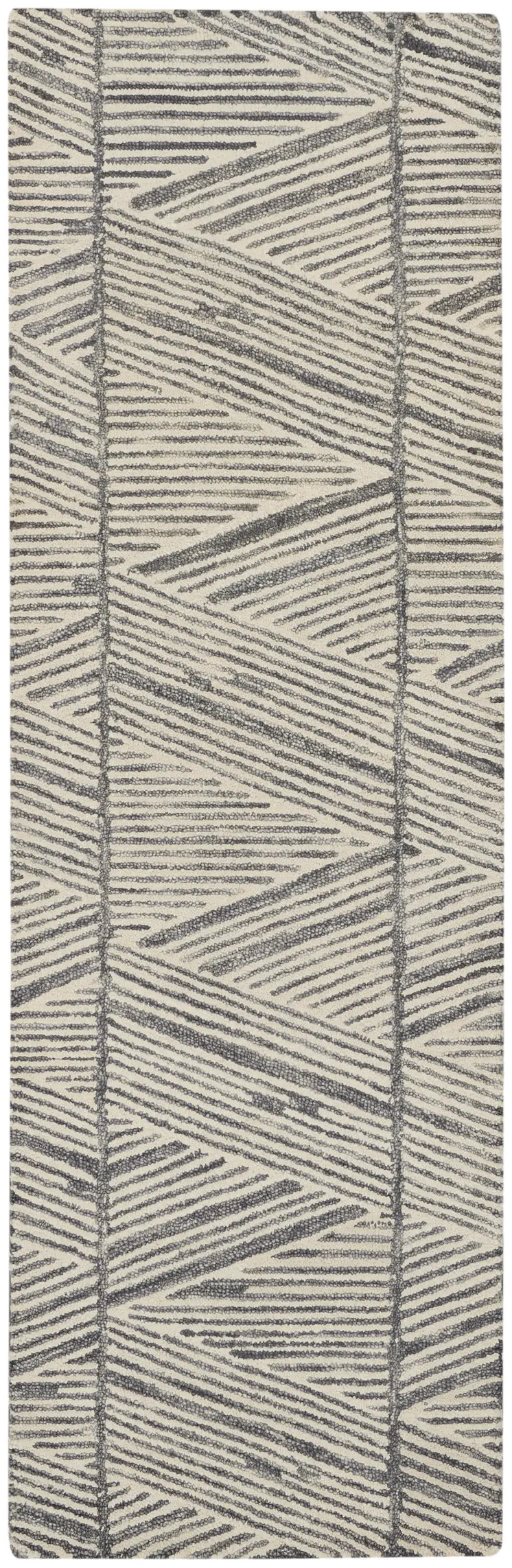 8' Gray and White Wool Abstract Runner Rug