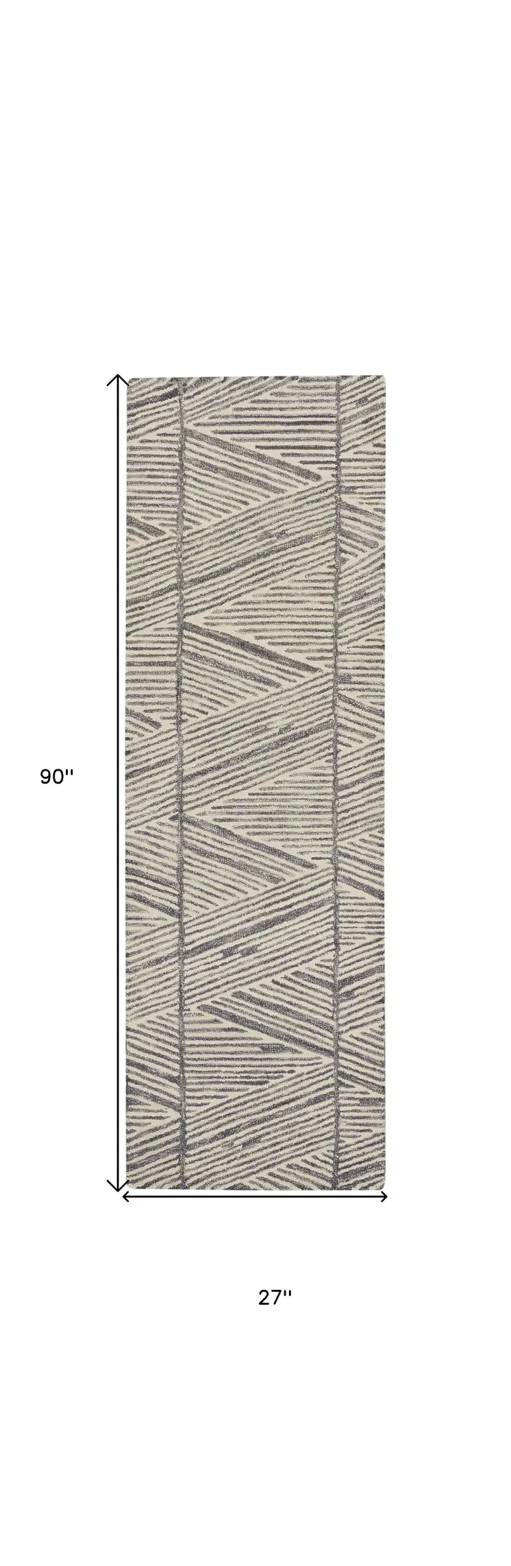 8' Gray and White Wool Abstract Runner Rug