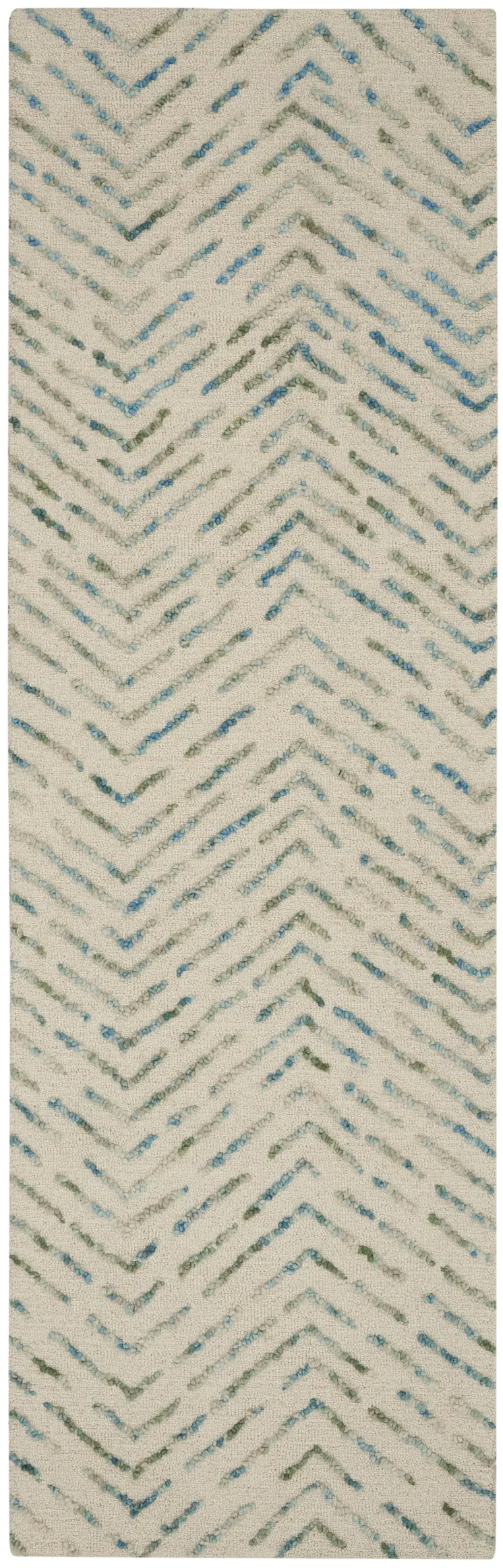 8' Ivory Blue and Green Wool Abstract Runner Rug