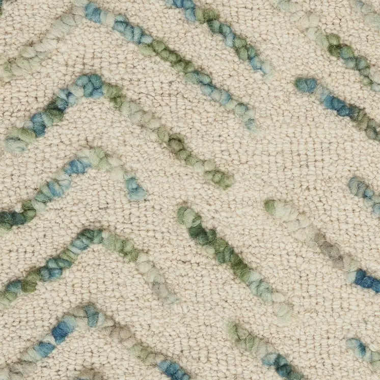 8' Ivory Blue and Green Wool Abstract Runner Rug
