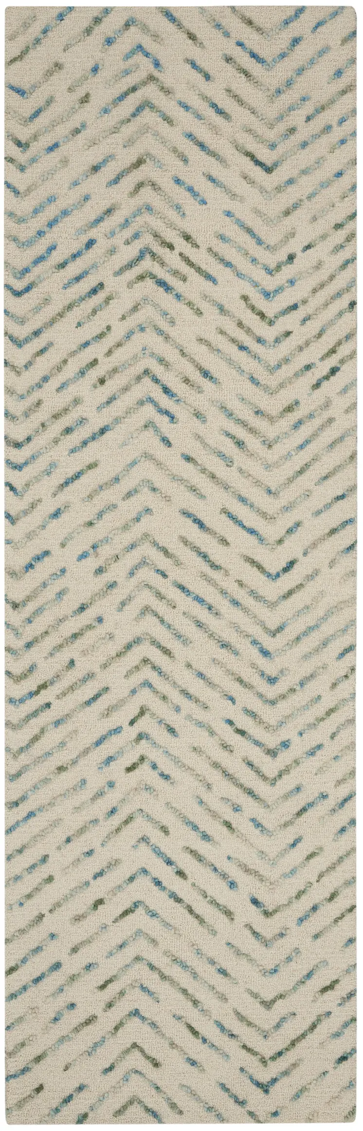 8' Ivory Blue and Green Wool Abstract Runner Rug
