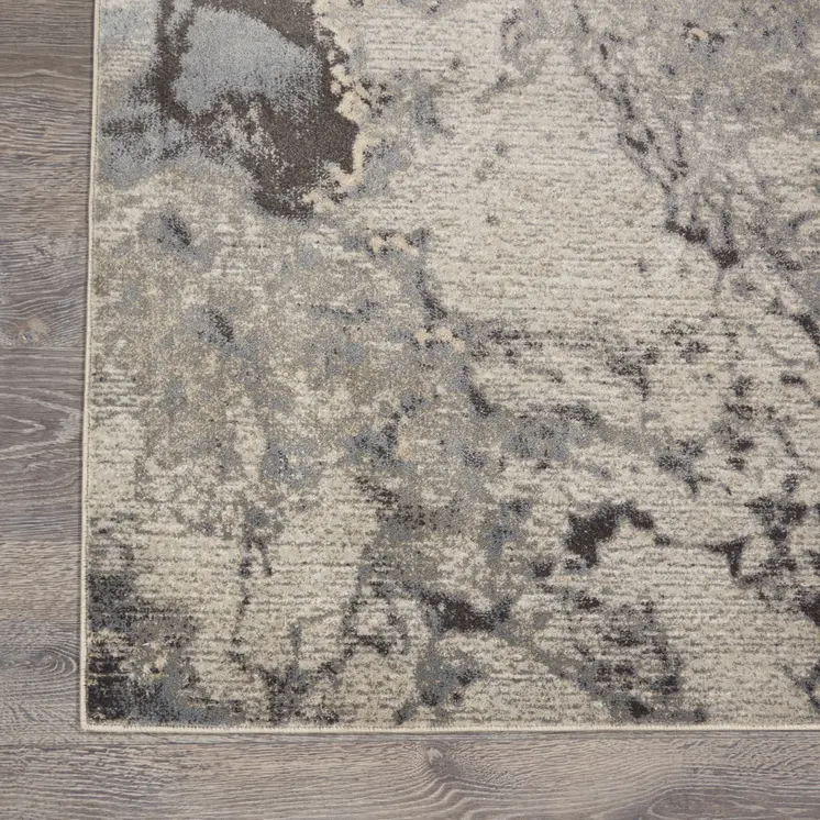 10' Gray Beige and Ivory Abstract Non Skid Runner Rug