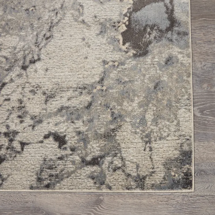 10' Gray Beige and Ivory Abstract Non Skid Runner Rug
