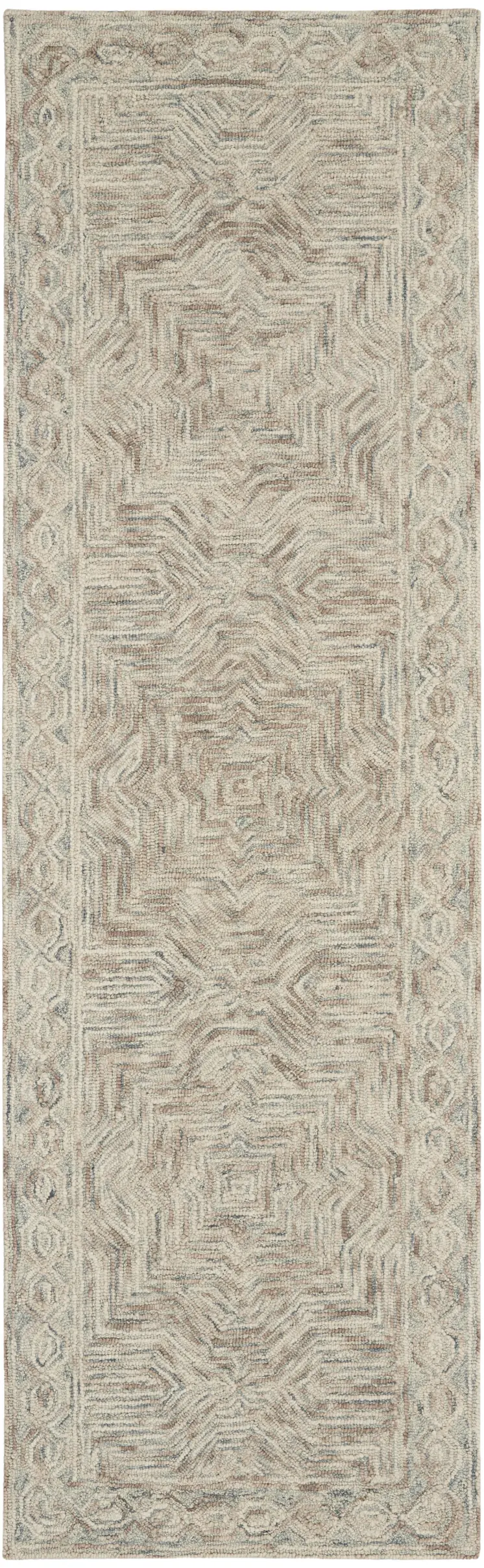 8' Blue and Ivory Wool Geometric Runner Rug