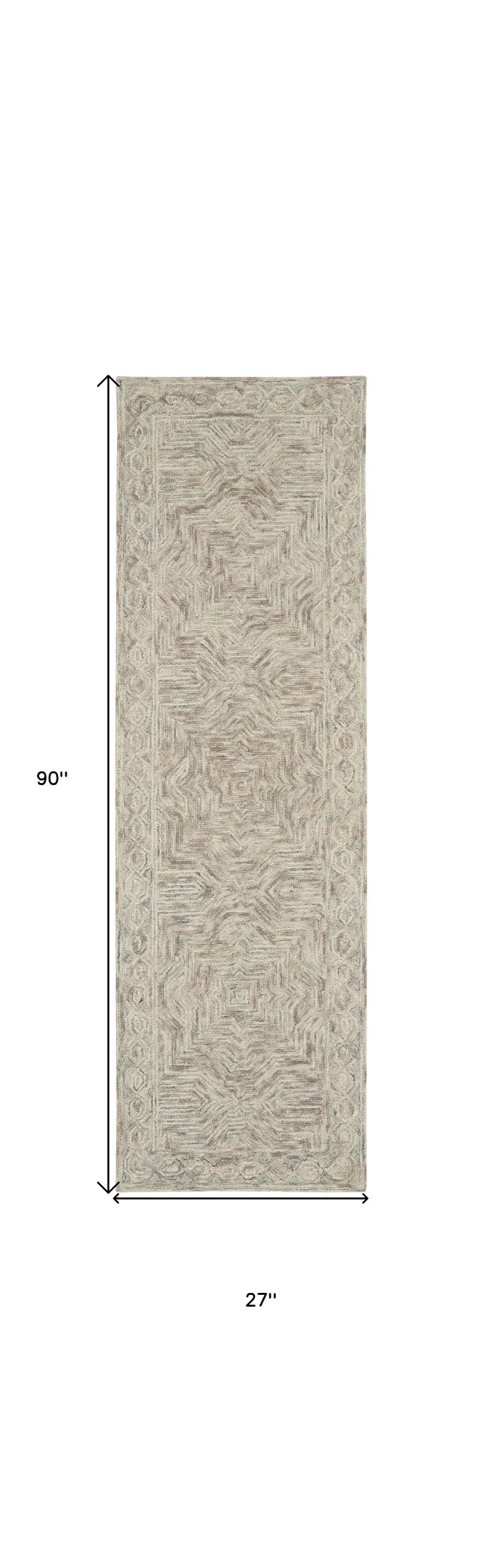 8' Blue and Ivory Wool Geometric Runner Rug
