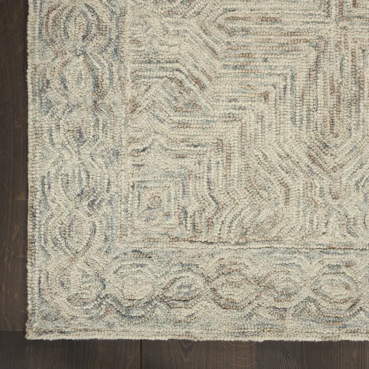 8' Blue and Ivory Wool Geometric Runner Rug