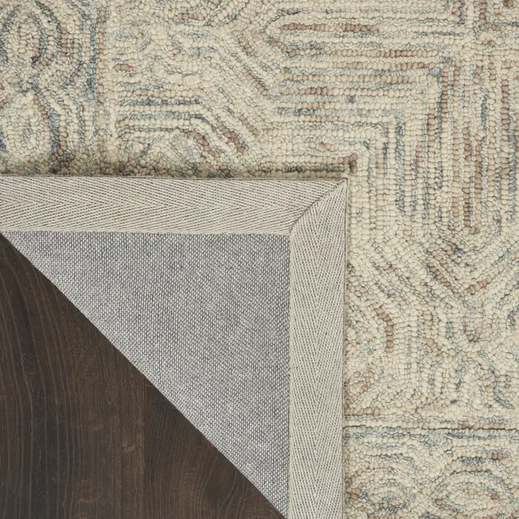 8' Blue and Ivory Wool Geometric Runner Rug