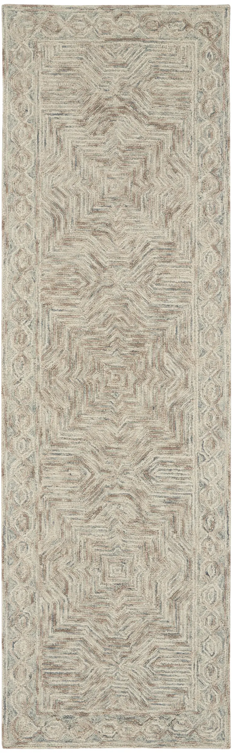 8' Blue and Ivory Wool Geometric Runner Rug