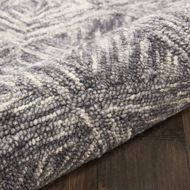 8' Charcoal and Ivory Wool Geometric Runner Rug