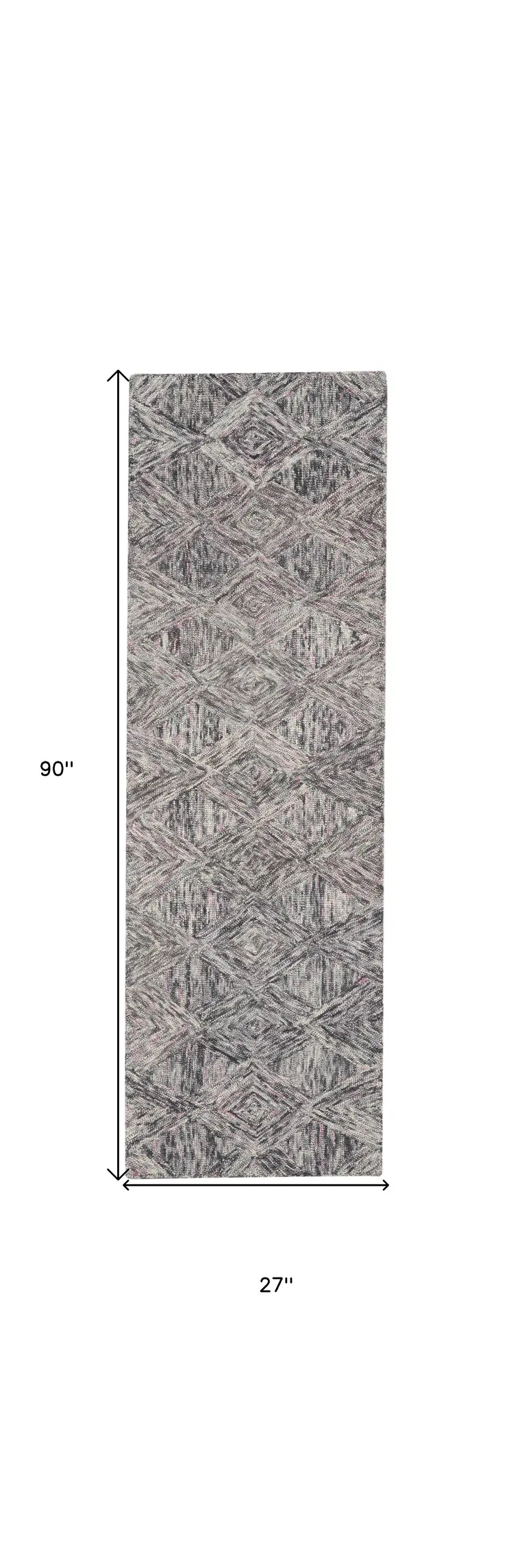 8' Black Gray and Ivory Wool Geometric Runner Rug