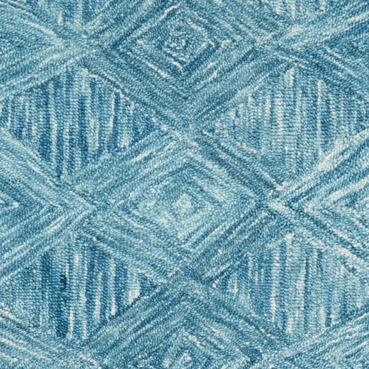 8' Blue and Ivory Wool Geometric Runner Rug