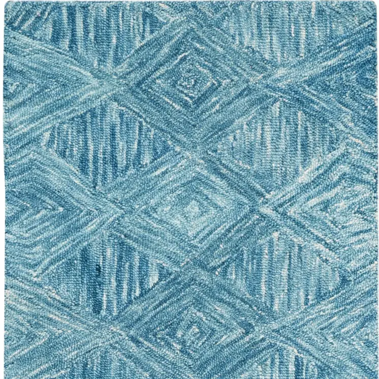 8' Blue and Ivory Wool Geometric Runner Rug
