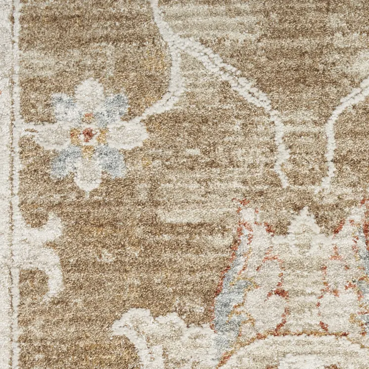 9' X 13' Brown Floral Power Loom Distressed Area Rug With Fringe