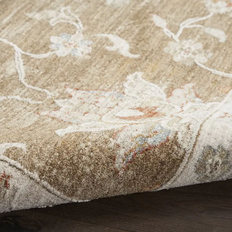 9' X 13' Brown Floral Power Loom Distressed Area Rug With Fringe