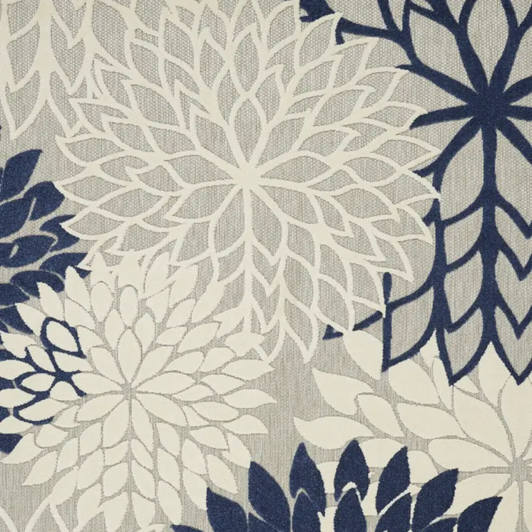 9' X 12' Gray Ivory And Navy Blue Floral Indoor Outdoor Area Rug