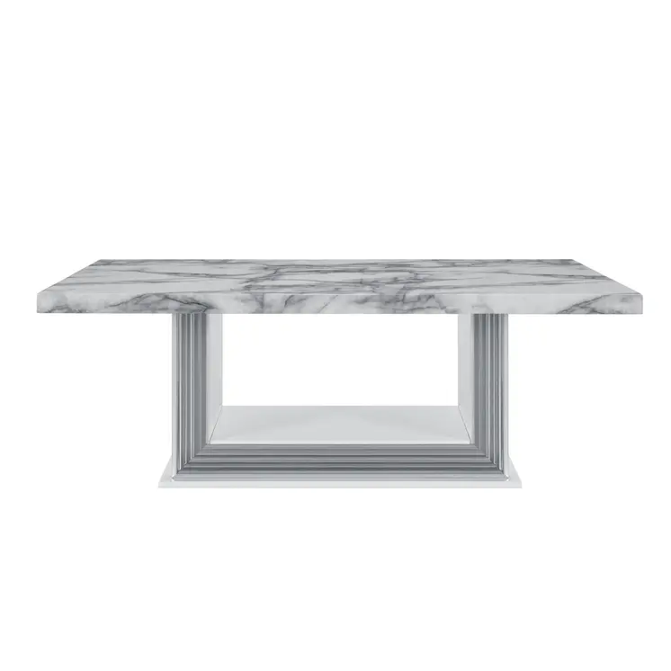 52" White And Light Gray Faux Marble And Wood Floor Shelf Coffee Table