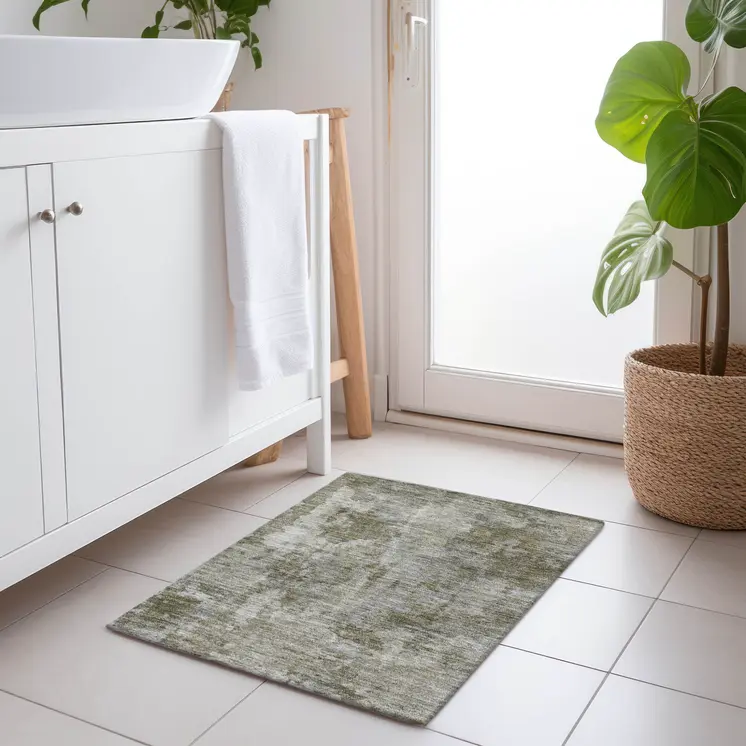 2' X 3' Green Abstract Washable Non Skid Indoor Outdoor Area Rug