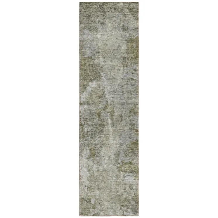 8' Runner Green Abstract Washable Non Skid Indoor Outdoor Runner Rug