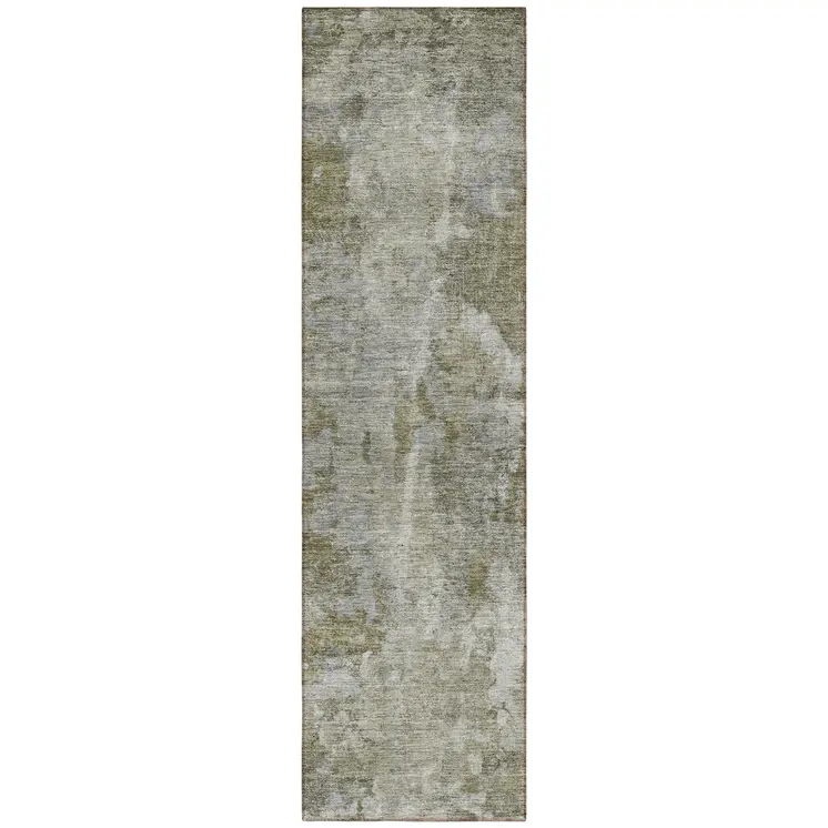8' Runner Green Abstract Washable Non Skid Indoor Outdoor Runner Rug