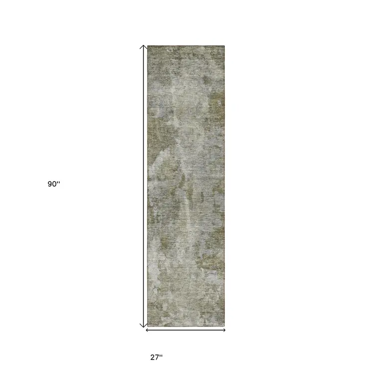 8' Runner Green Abstract Washable Non Skid Indoor Outdoor Runner Rug