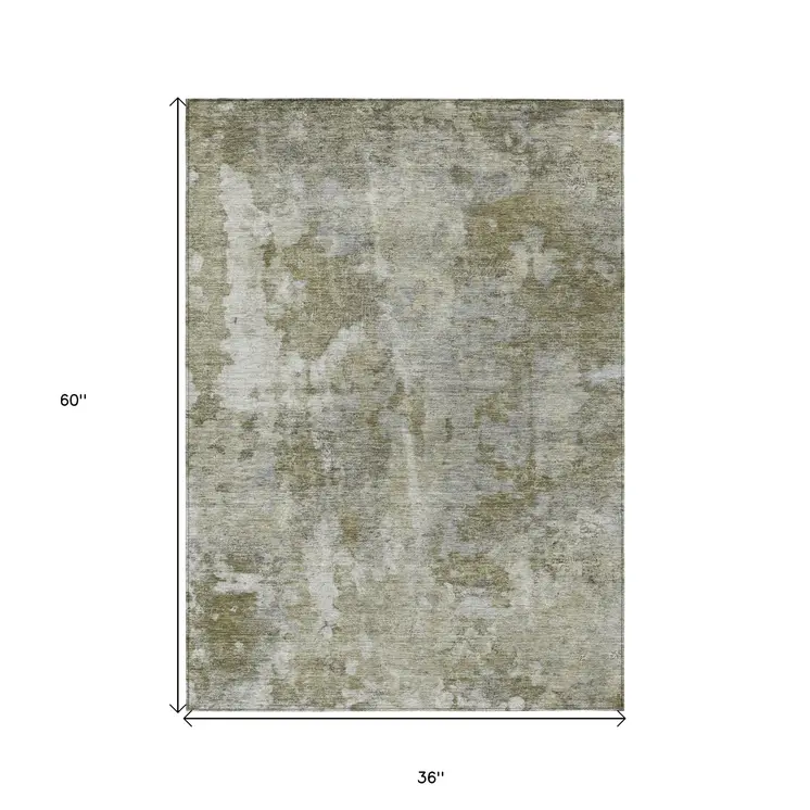 3' X 5' Green Abstract Washable Non Skid Indoor Outdoor Area Rug