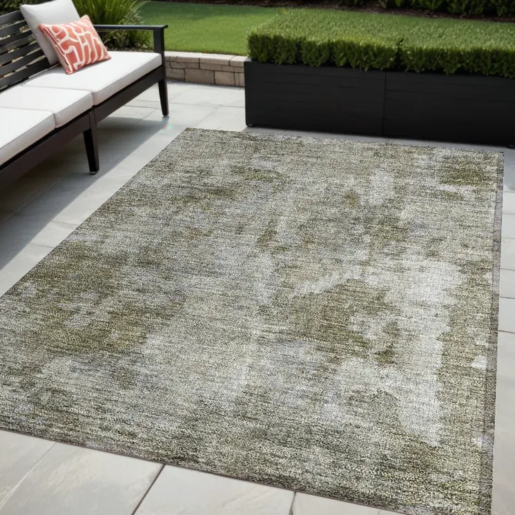 5' X 8' Green Abstract Washable Indoor Outdoor Area Rug