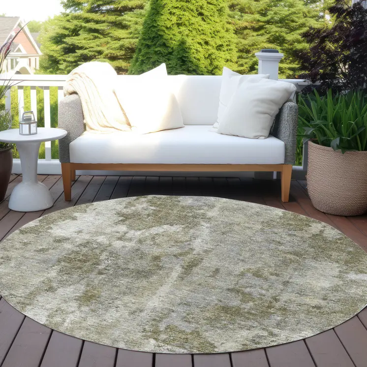 8' Round Green Round Abstract Washable Non Skid Indoor Outdoor Area Rug